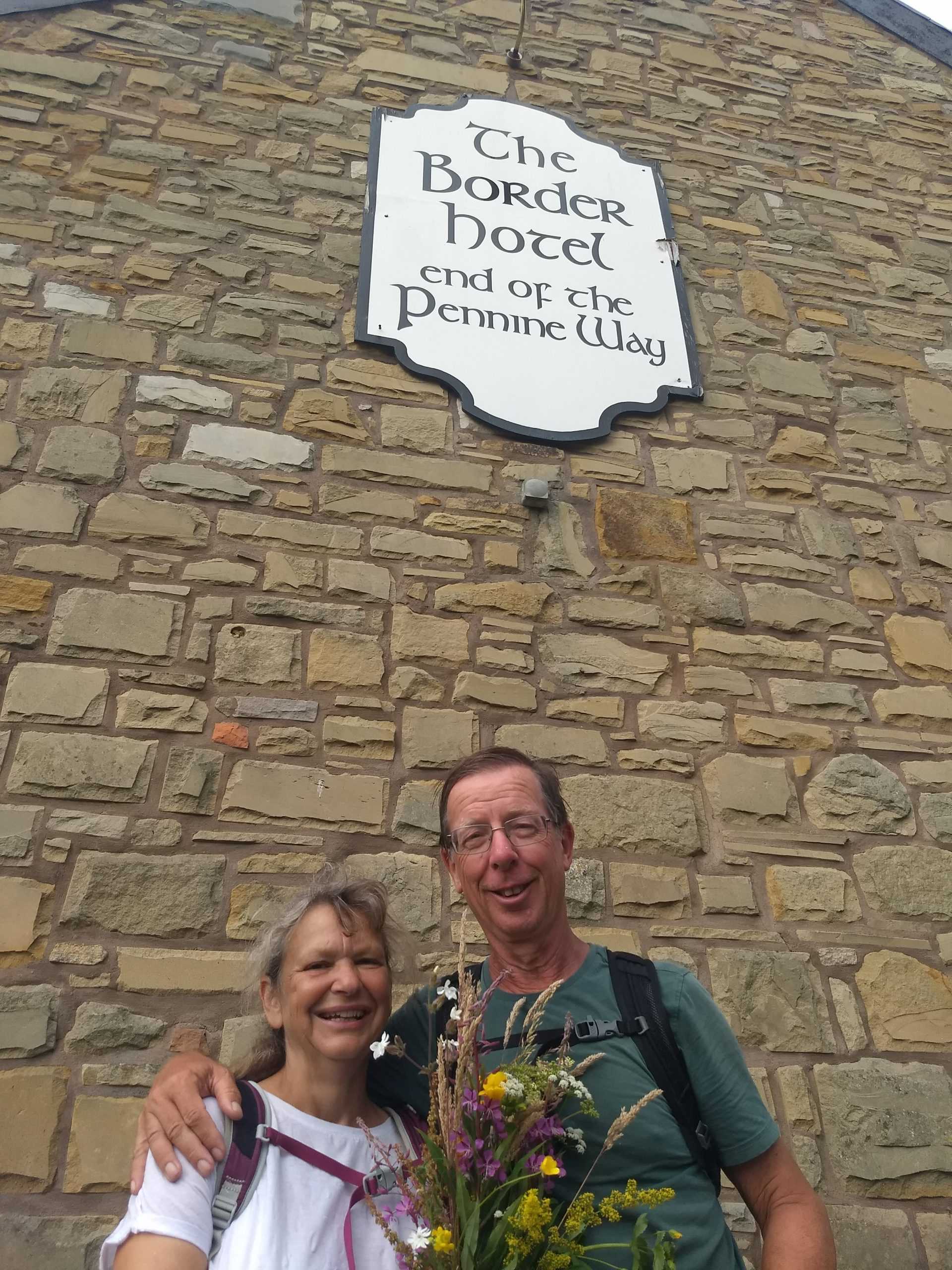 <p>Tracey and John in Kirk Yetholm </p>
